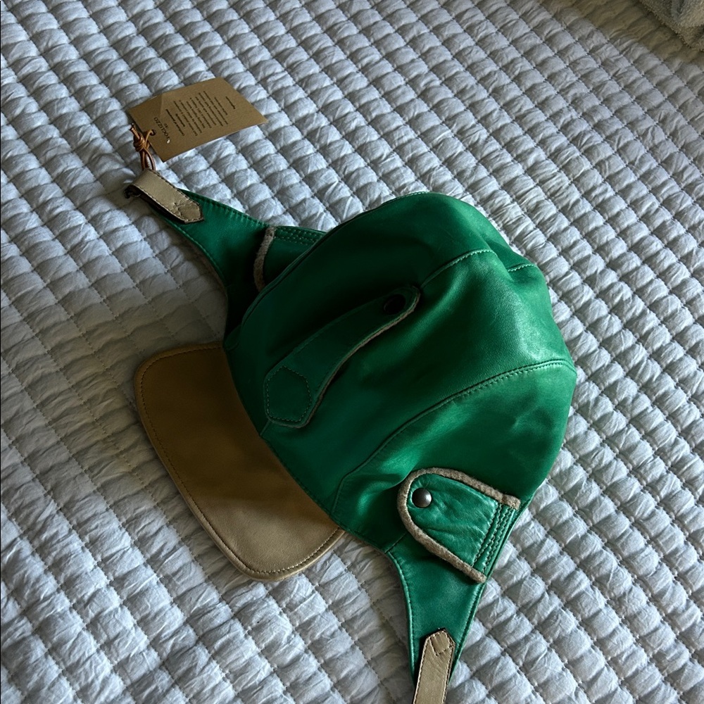True leather hat Soft Helmet Vintage Green and Tan